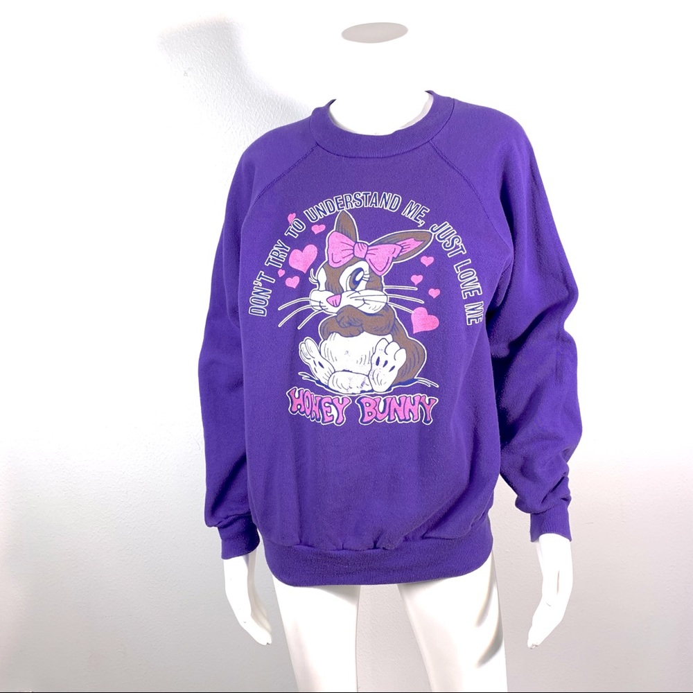 Vintage 80s 90s style rabbit bunny purple sweatshirt retro Honey Bunny